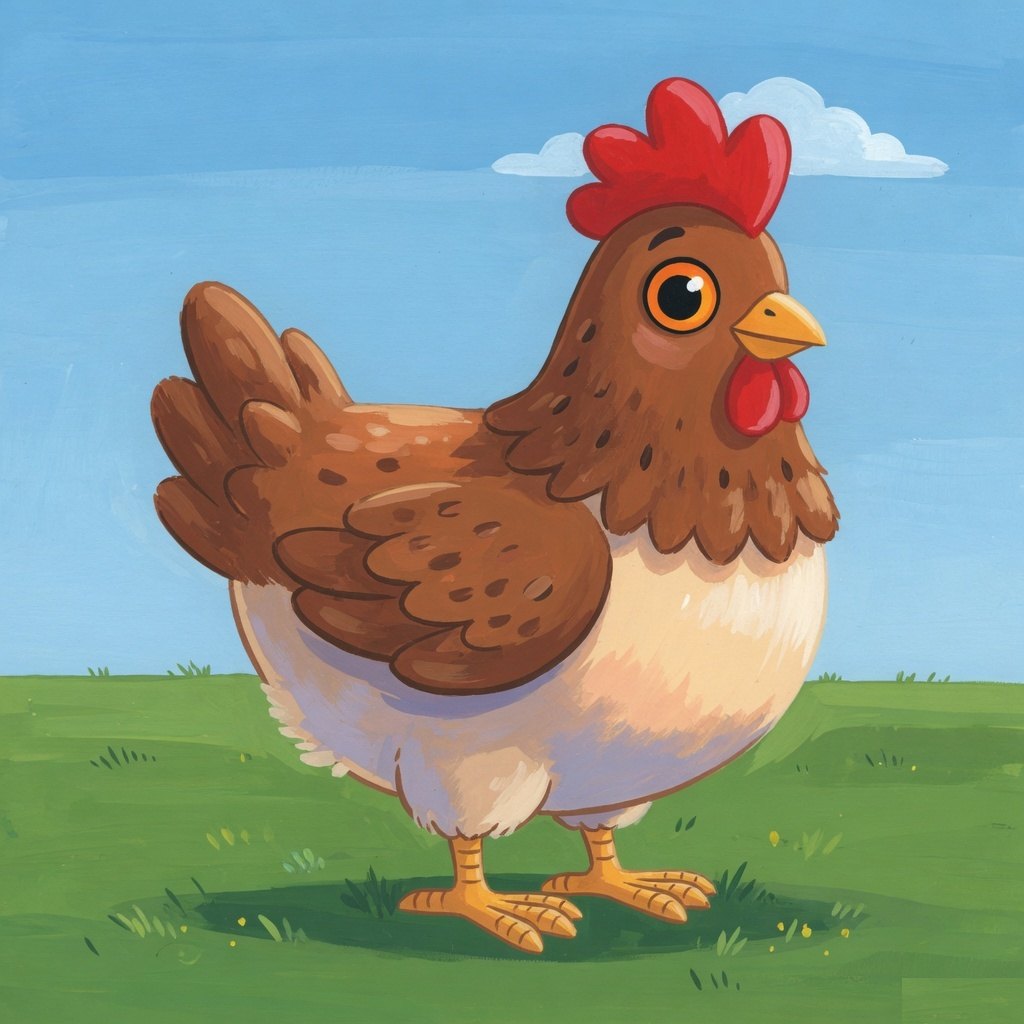 A plump brown hen on the grass
